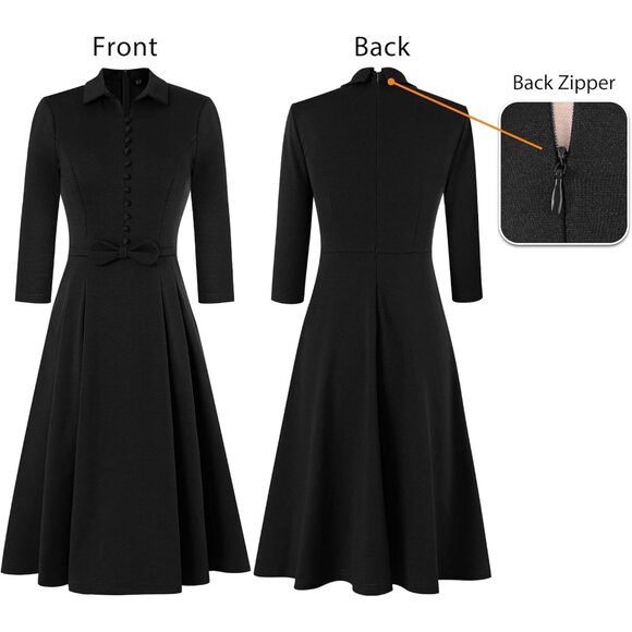 Women's Business Casual Dress V Neck Bow Belt Pockets A Line Fit Office - Picture 4 of 6